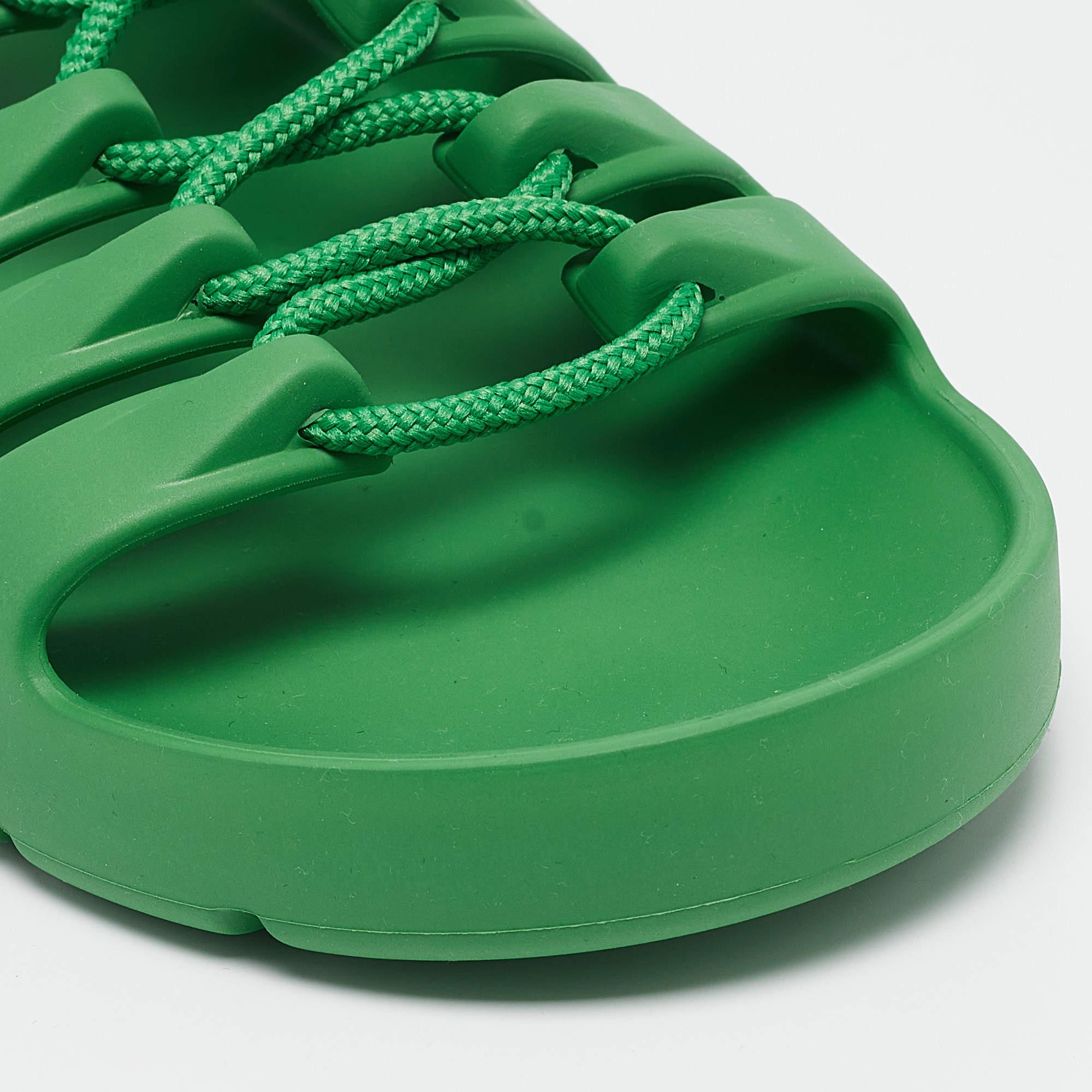 Bottega Veneta Green Rubber Lace Up Flat Sandals Size 41 3