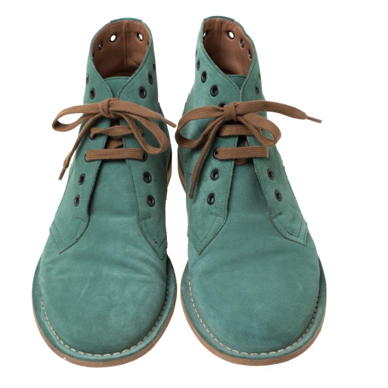 Gray Bottega Veneta Green Suede Lace Up Boots Size 42