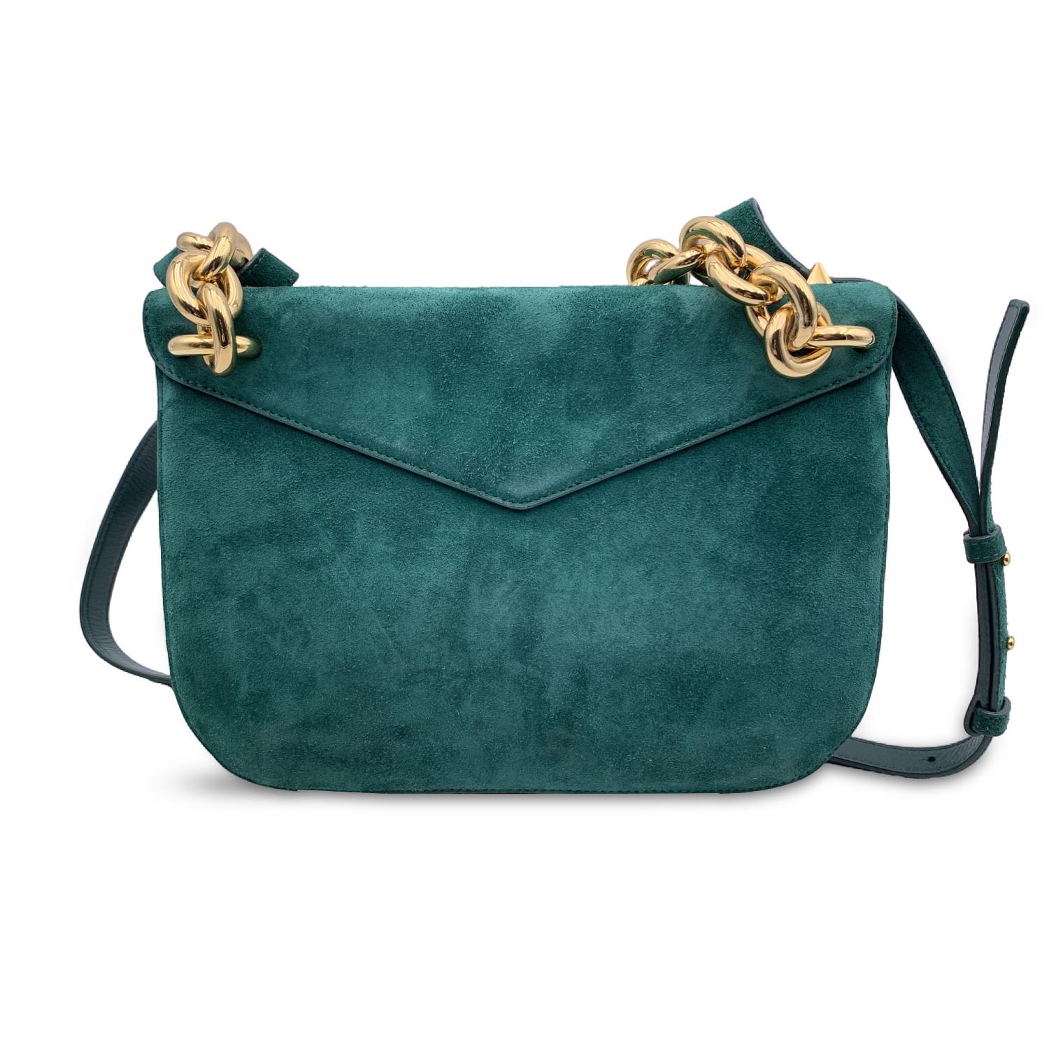 Women's Bottega Veneta Green Suede Mount Medium Envelope Shoulder Bag