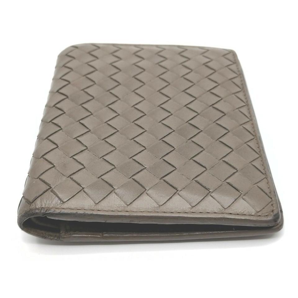 Gray Bottega Veneta Grey-Brown Intrecciato Woven Leather Bifold Wallet 861755