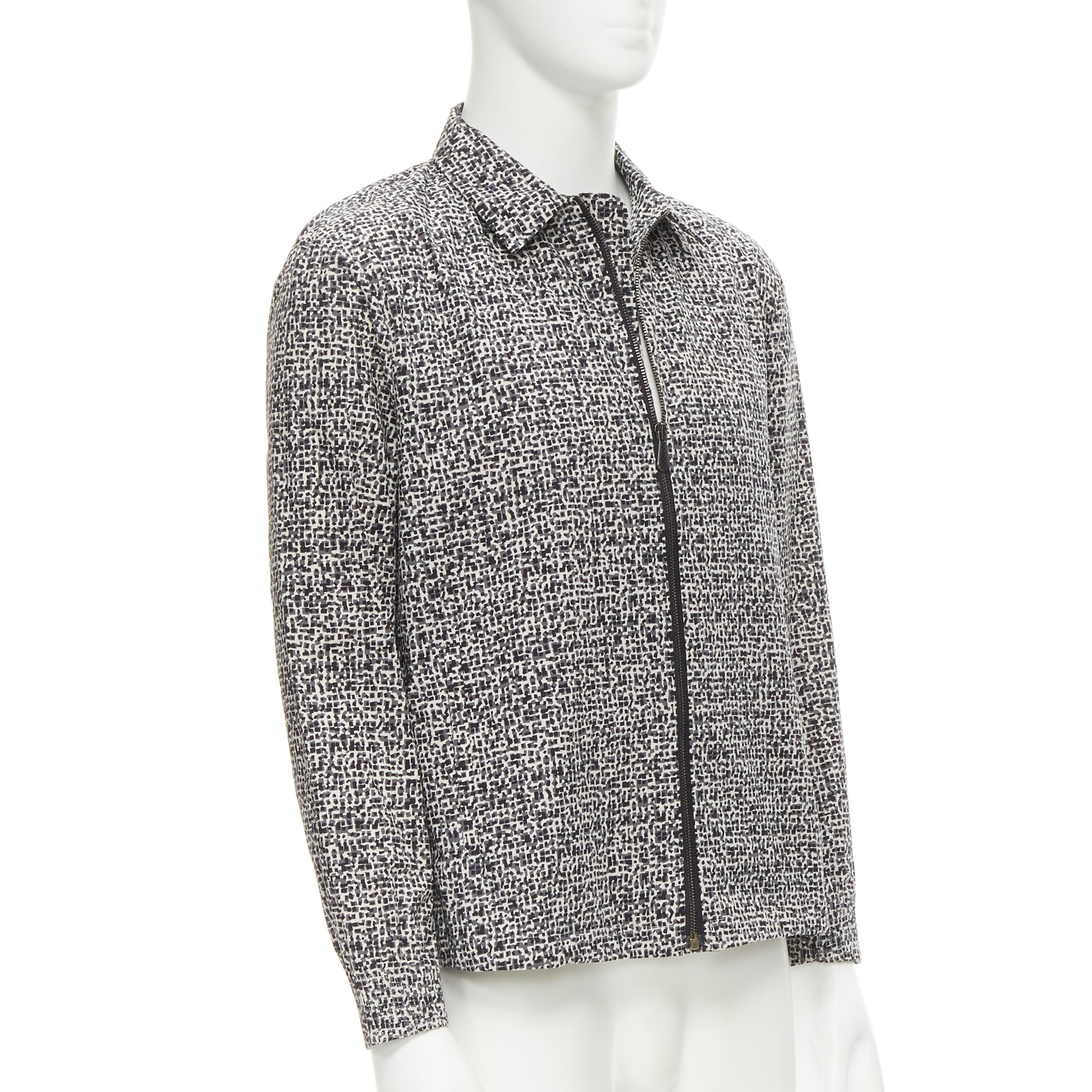 Gray BOTTEGA VENETA grey geometric print Intrecciato zip front cotton jacket EU48 M For Sale