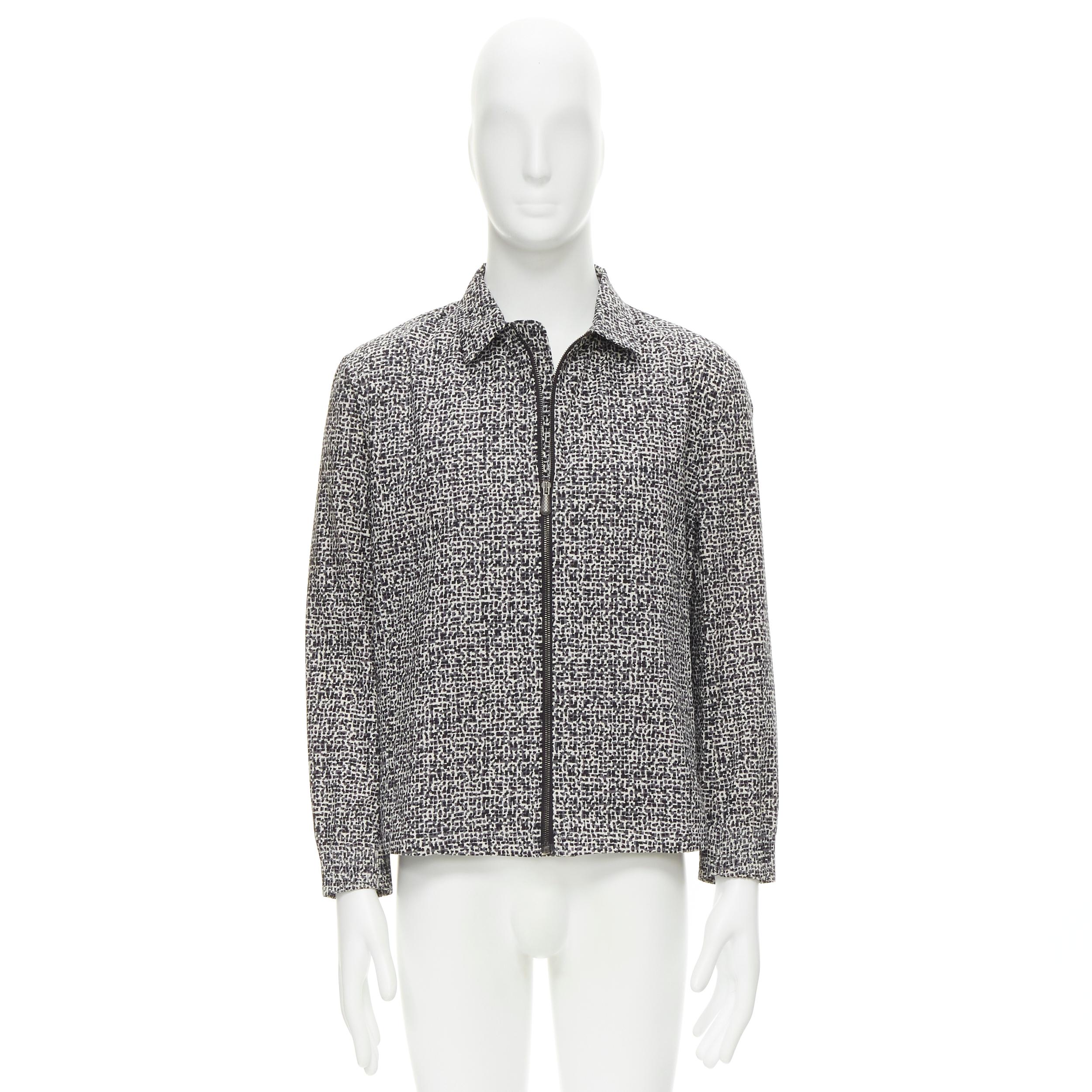 BOTTEGA VENETA grey geometric print Intrecciato zip front cotton jacket EU48 M For Sale 4