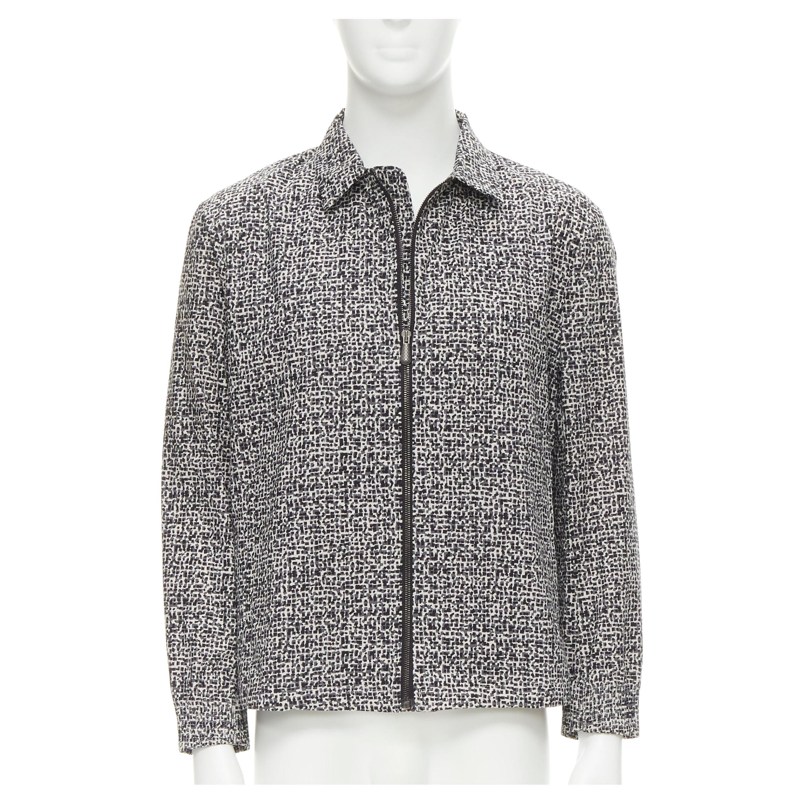 BOTTEGA VENETA grey geometric print Intrecciato zip front cotton jacket EU48 M For Sale