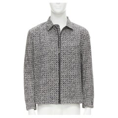 BOTTEGA VENETA grey geometric print Intrecciato zip front cotton jacket EU48 M