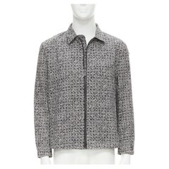 BOTTEGA VENETA grey geometric print Intrecciato zip front cotton jacket EU48 M BOTTEGA VENETA grey geometric print Intrecciato zip front cotton jacket EU48 M