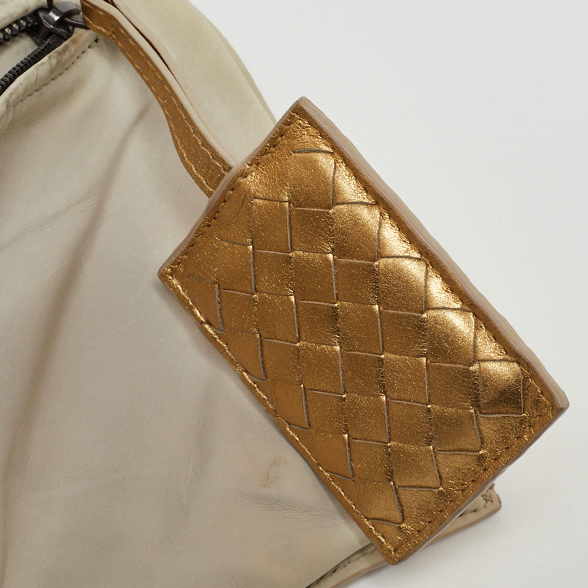 Bottega Veneta Grey/Gold Leather Twist Lock Flap Clutch 3