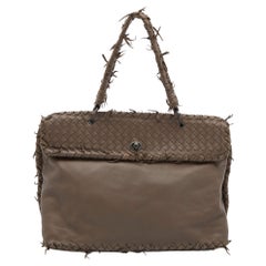 Bottega Veneta Grey Intreccaito Leather Flap Top Handle Bag