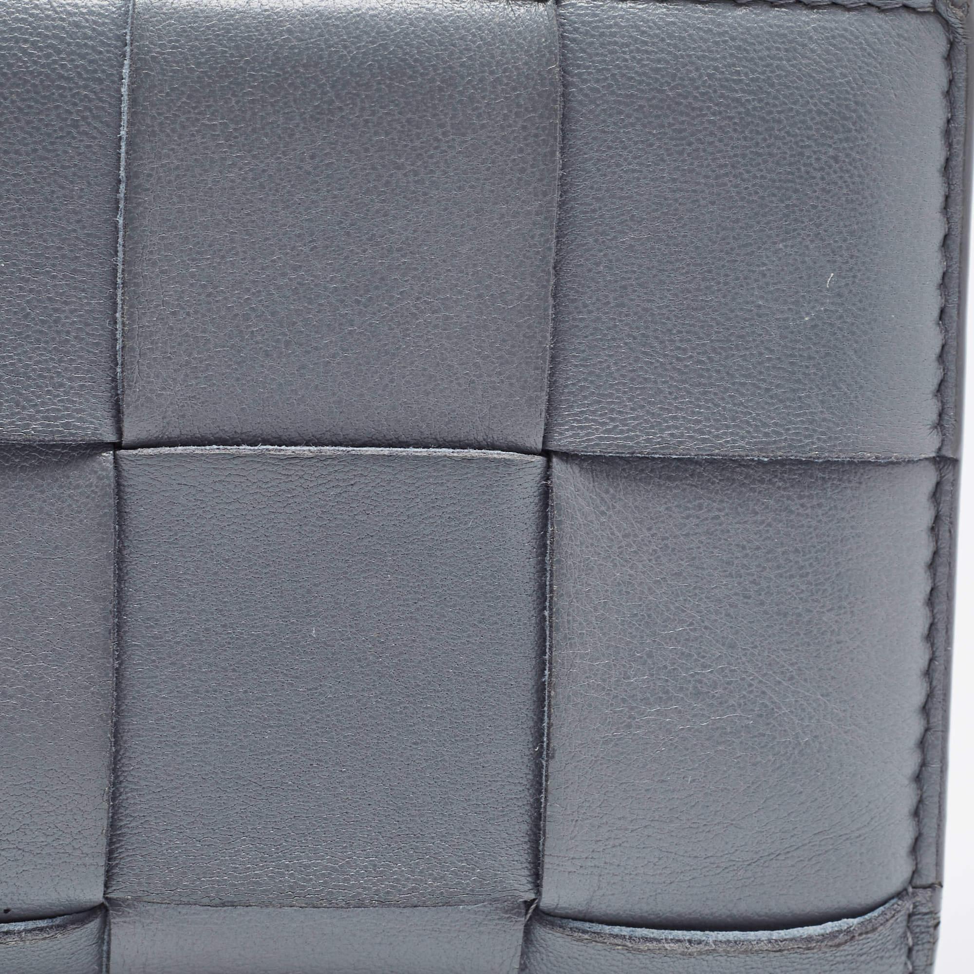 Bottega Veneta Grey Intrecciato Leather Bifold Zip Wallet 1