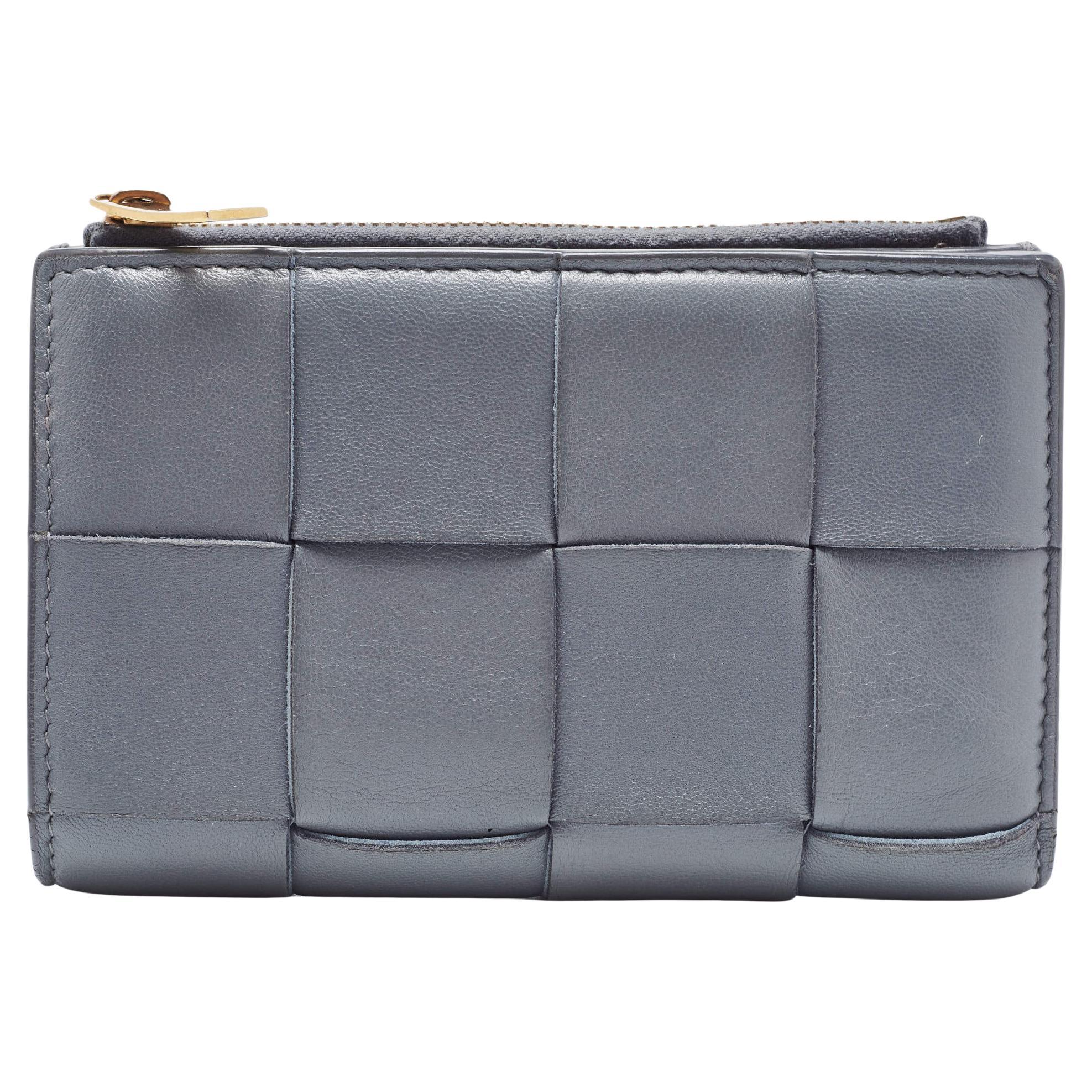 Bottega Veneta Grey Intrecciato Leather Bifold Zip Wallet
