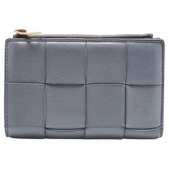 Bottega Veneta Grey Intrecciato Leather Bifold Zip Wallet