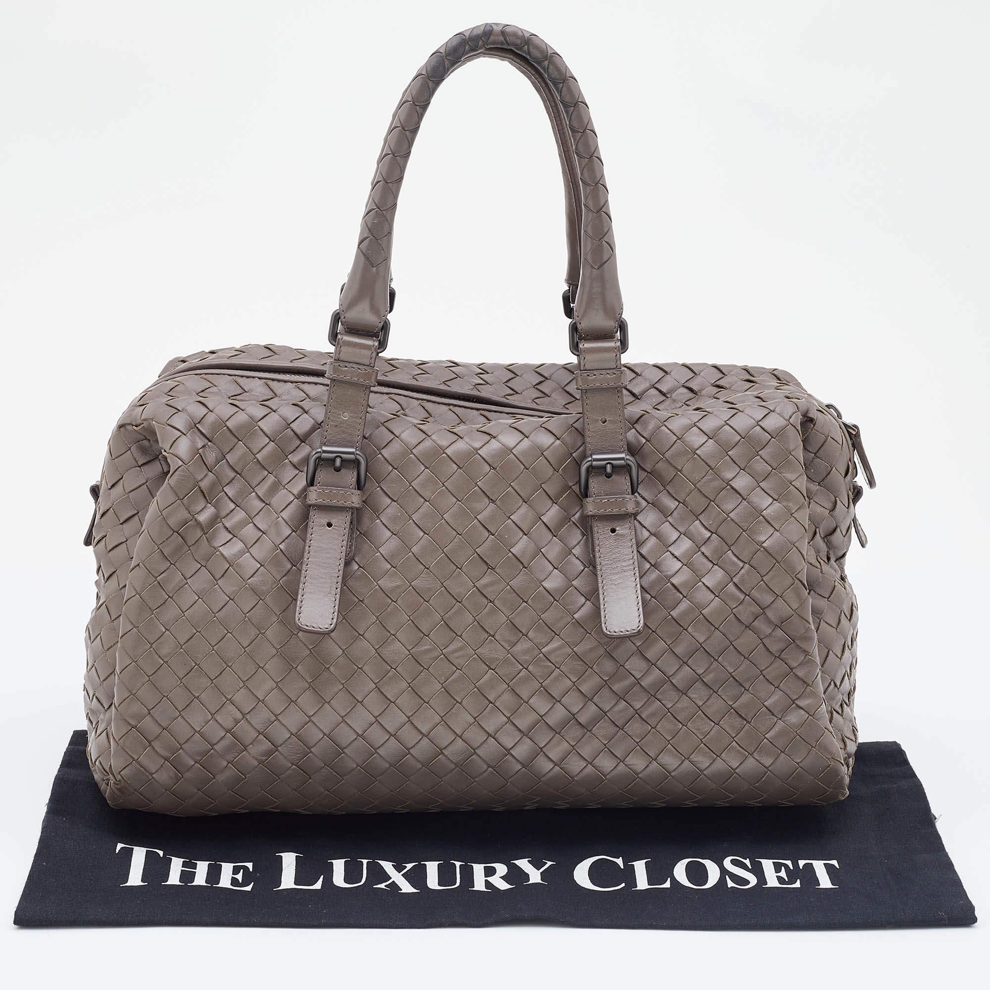 Bottega Veneta Grey Intrecciato Leather Boston Zip Bag 7