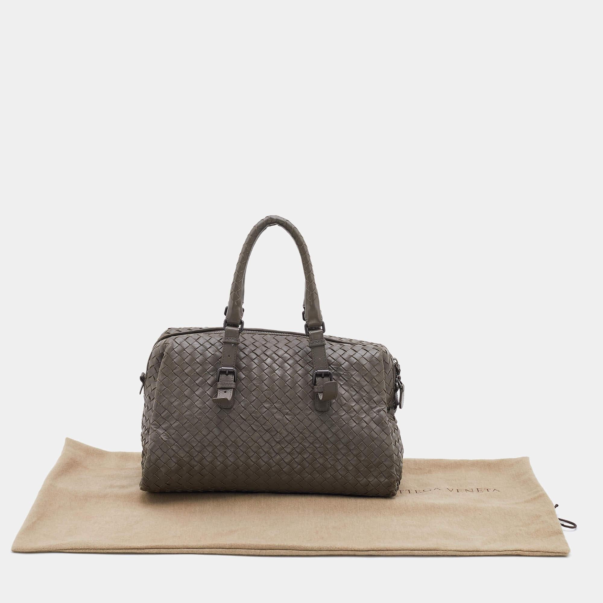 Bottega Veneta Grey Intrecciato Leather Boston Zip Bag 8
