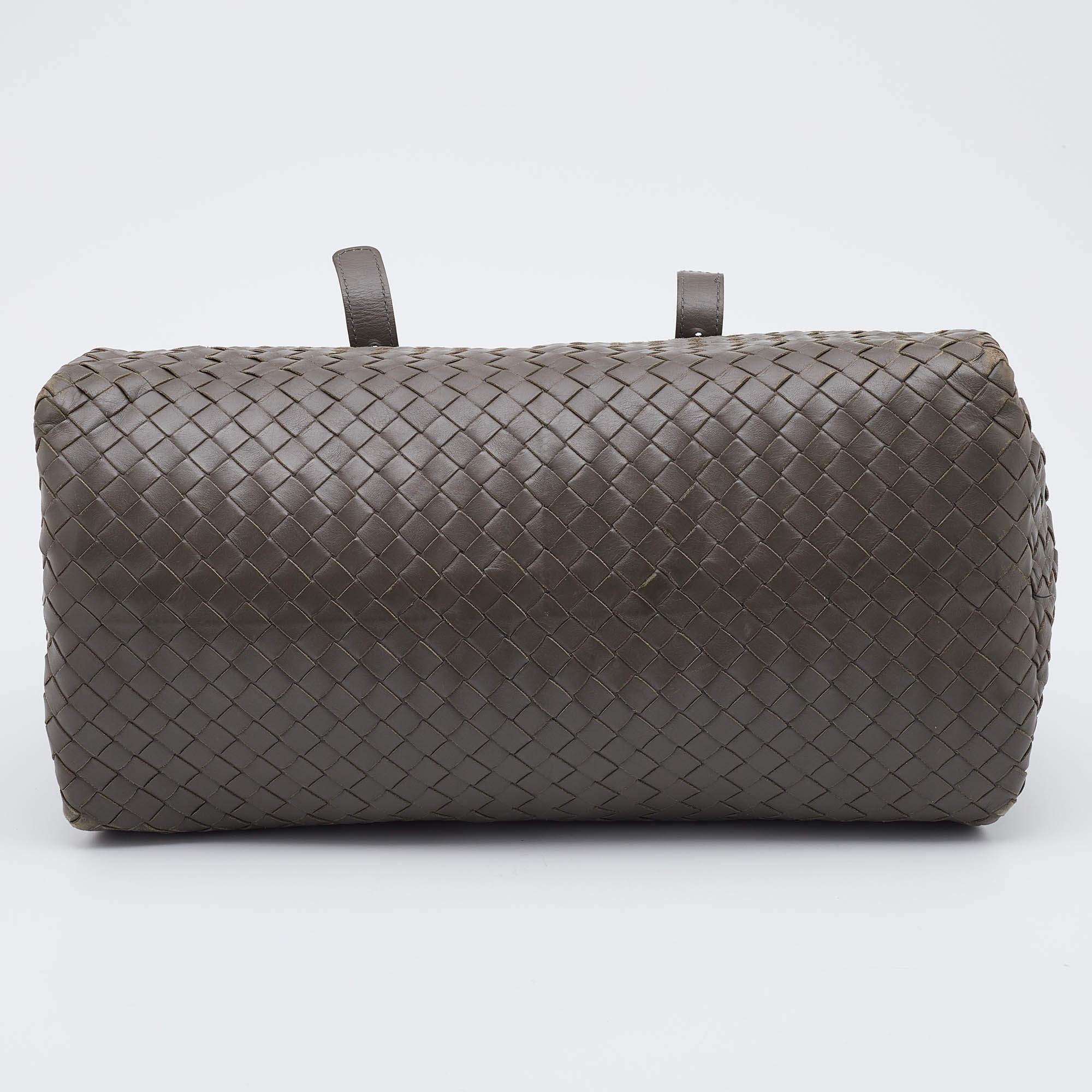 Bottega Veneta Grey Intrecciato Leather Boston Zip Bag 4