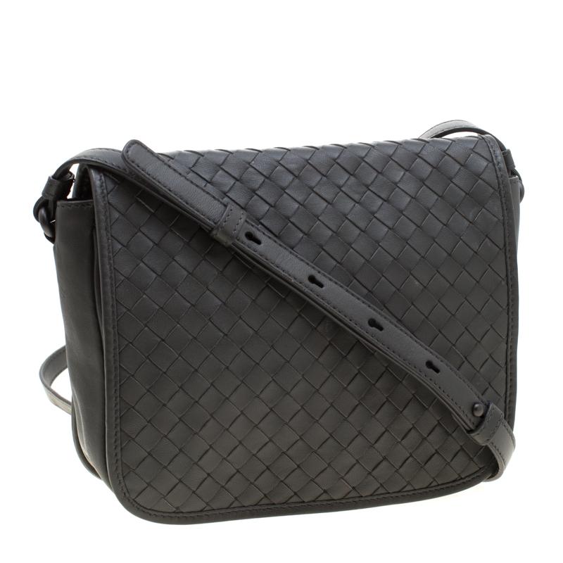 Black Bottega Veneta Grey Intrecciato Leather Crossbody Bag