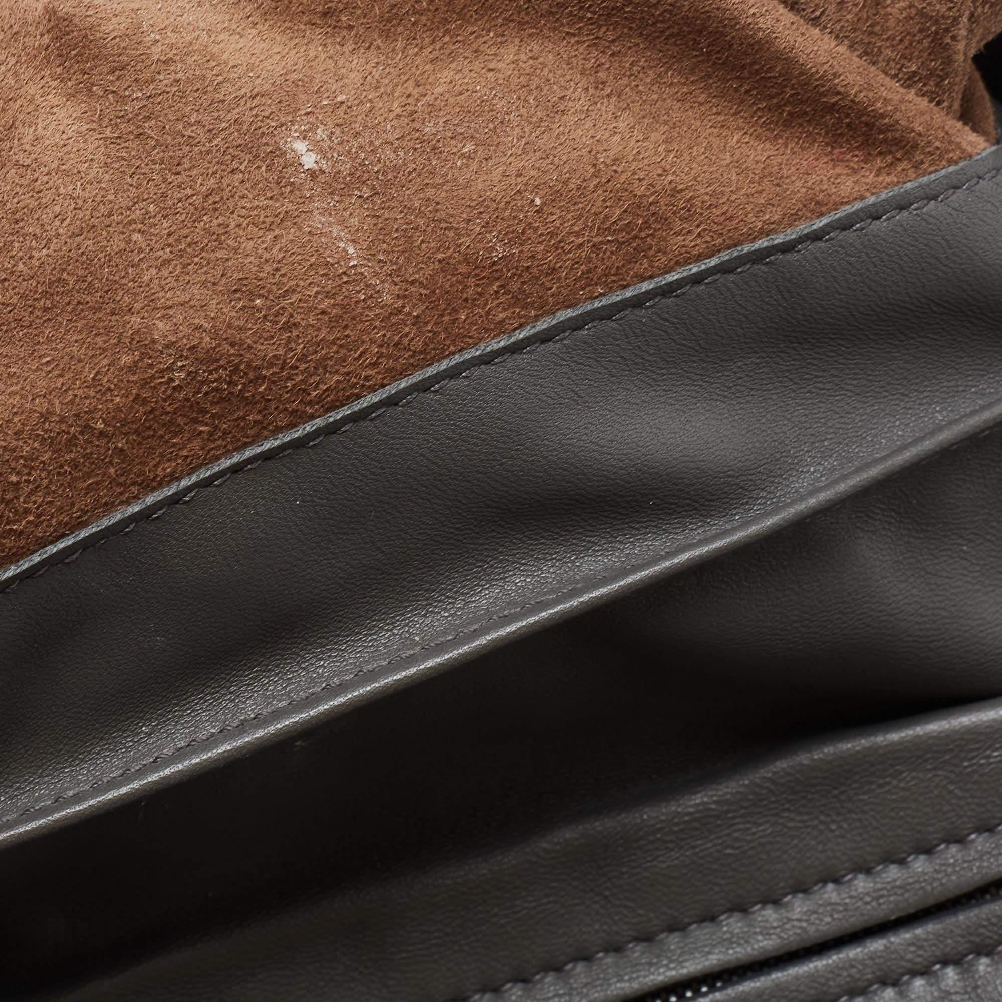Bottega Veneta Grey Intrecciato Leather Flap Chain Crossbody Bag 3