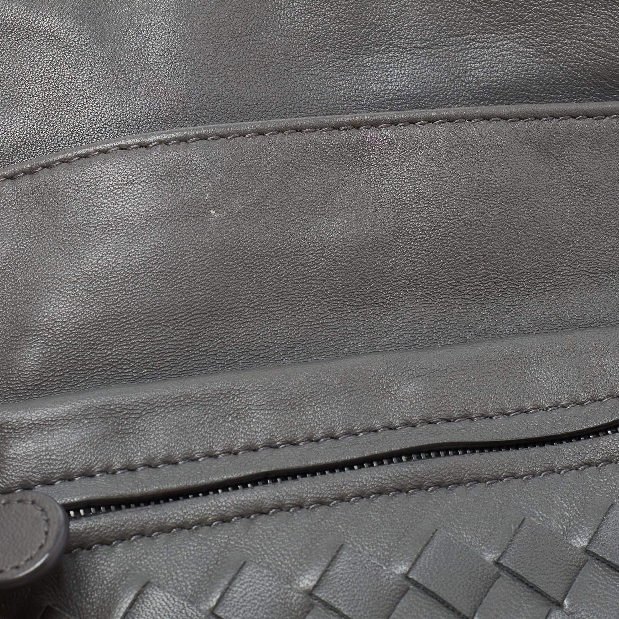 Bottega Veneta Grey Intrecciato Leather Flap Chain Crossbody Bag 4