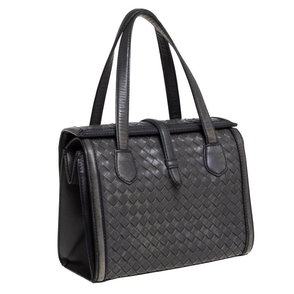 Women's Bottega Veneta Grey Intrecciato Leather Flap Tote