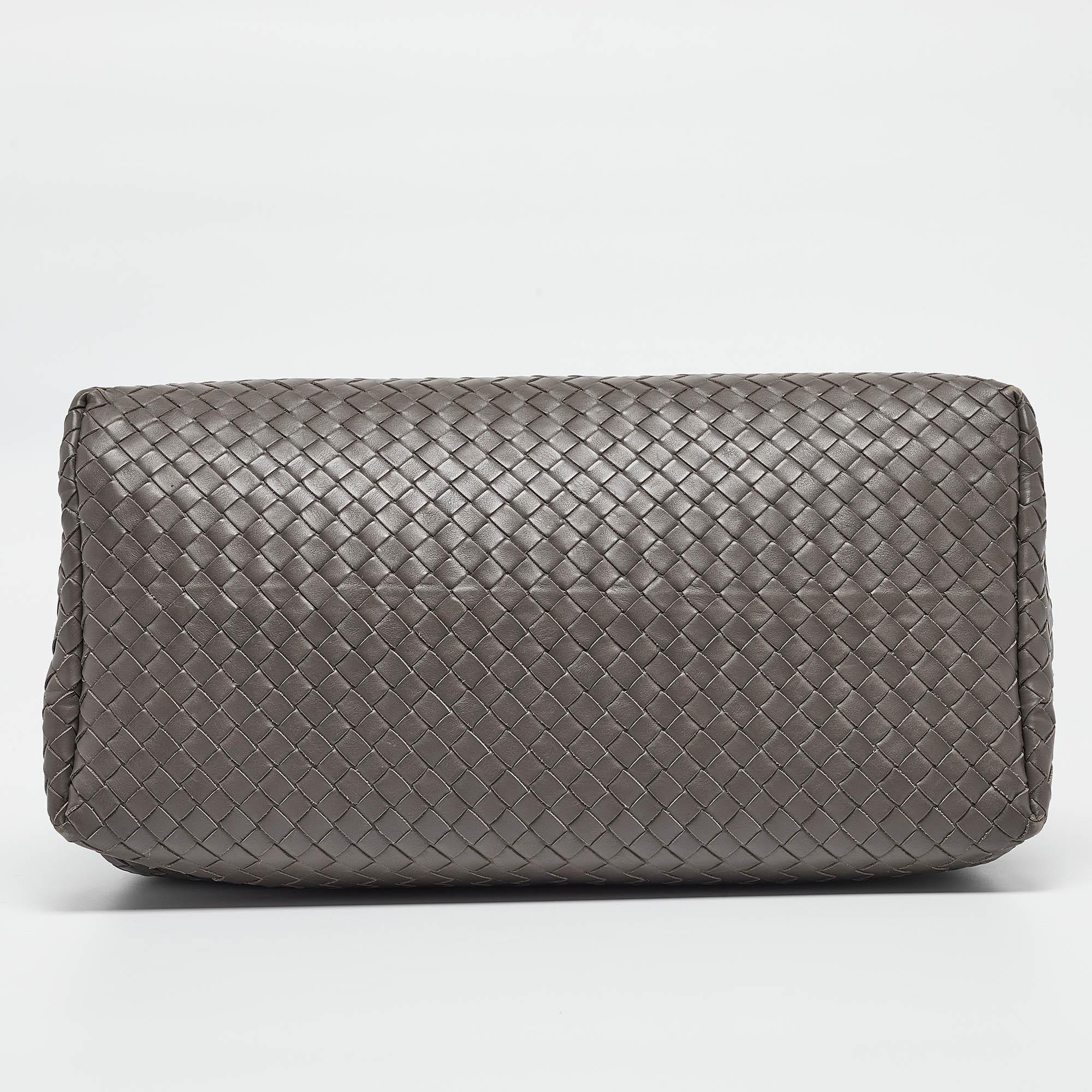 Bottega Veneta Grey Intrecciato Leather Medium Roma Tote 6