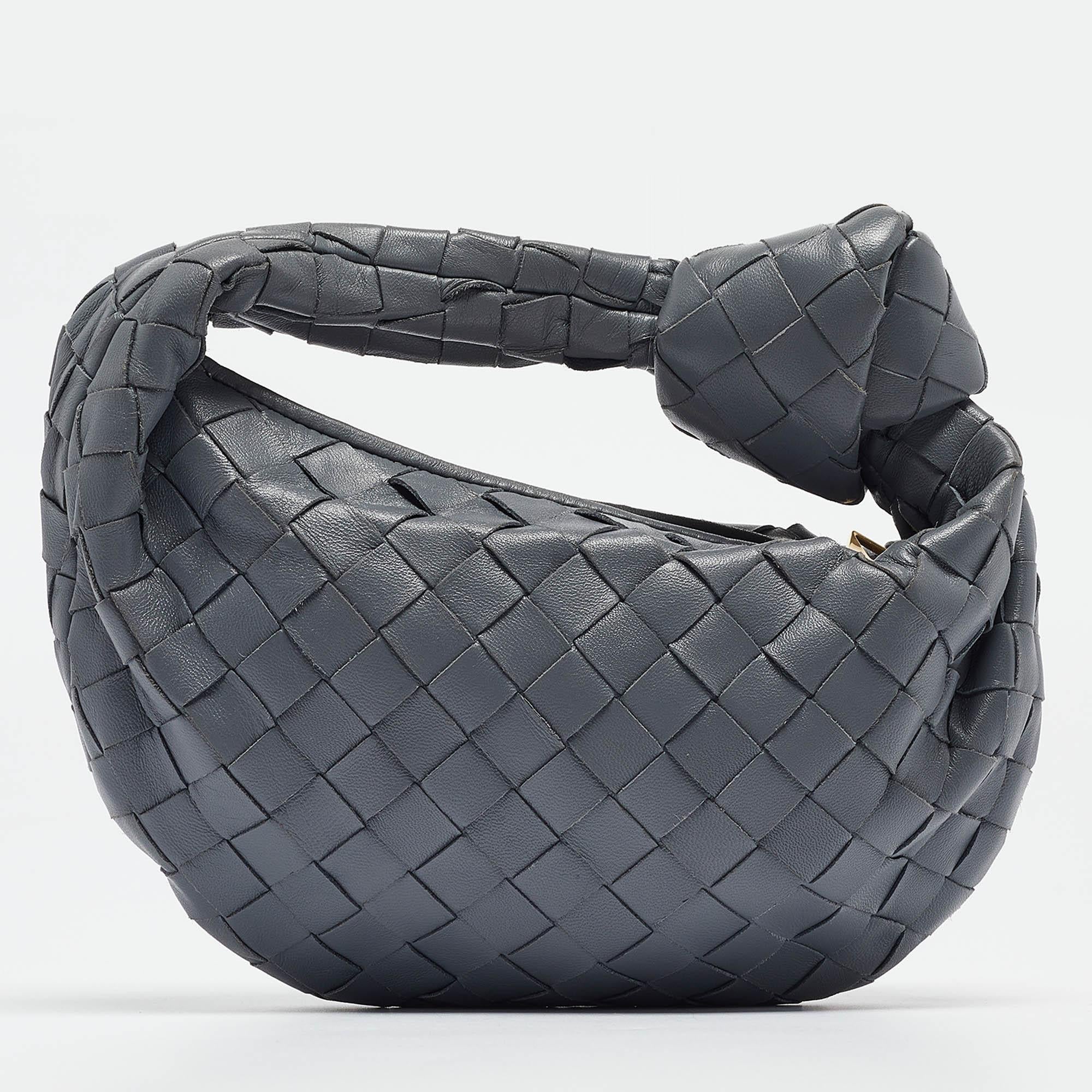 Women's Bottega Veneta Grey Intrecciato Leather Mini Jodie Hobo