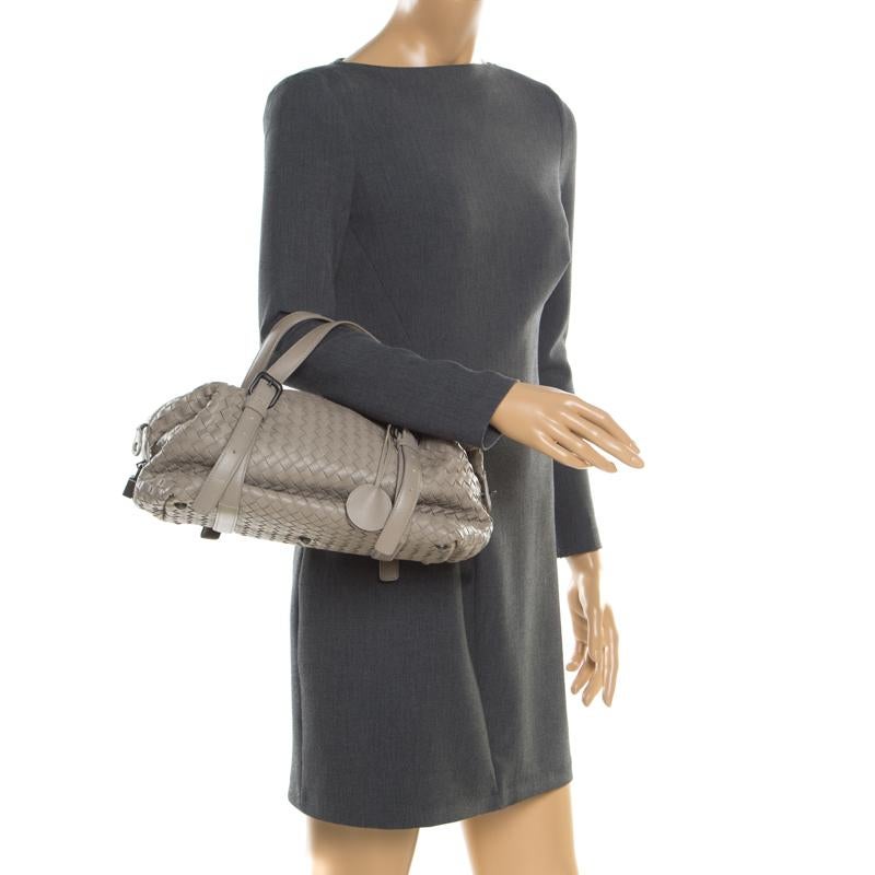 Gray Bottega Veneta Grey Intrecciato Leather Montaigne Satchel