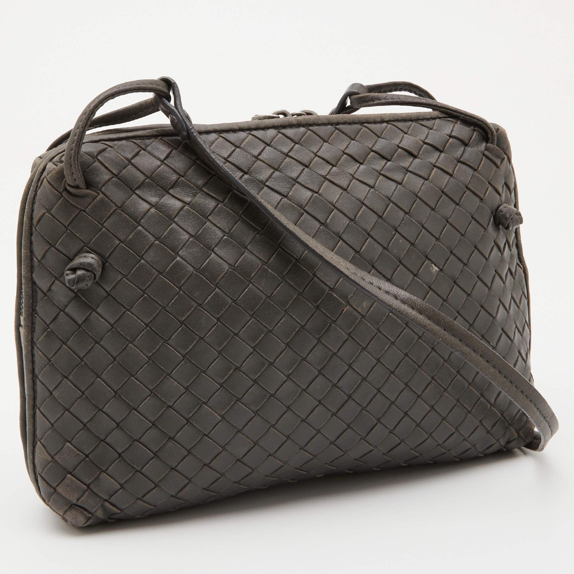 Women's Bottega Veneta Grey Intrecciato Leather Nodini Crossbody Bag