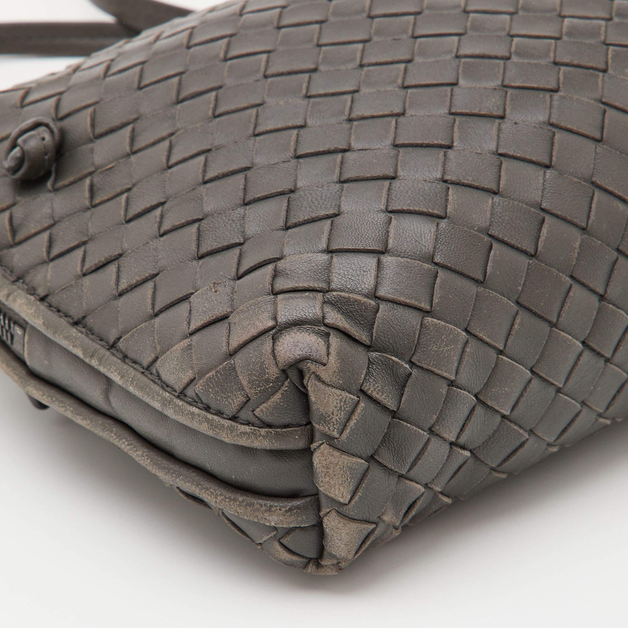 Bottega Veneta Grey Intrecciato Leather Nodini Crossbody Bag 3