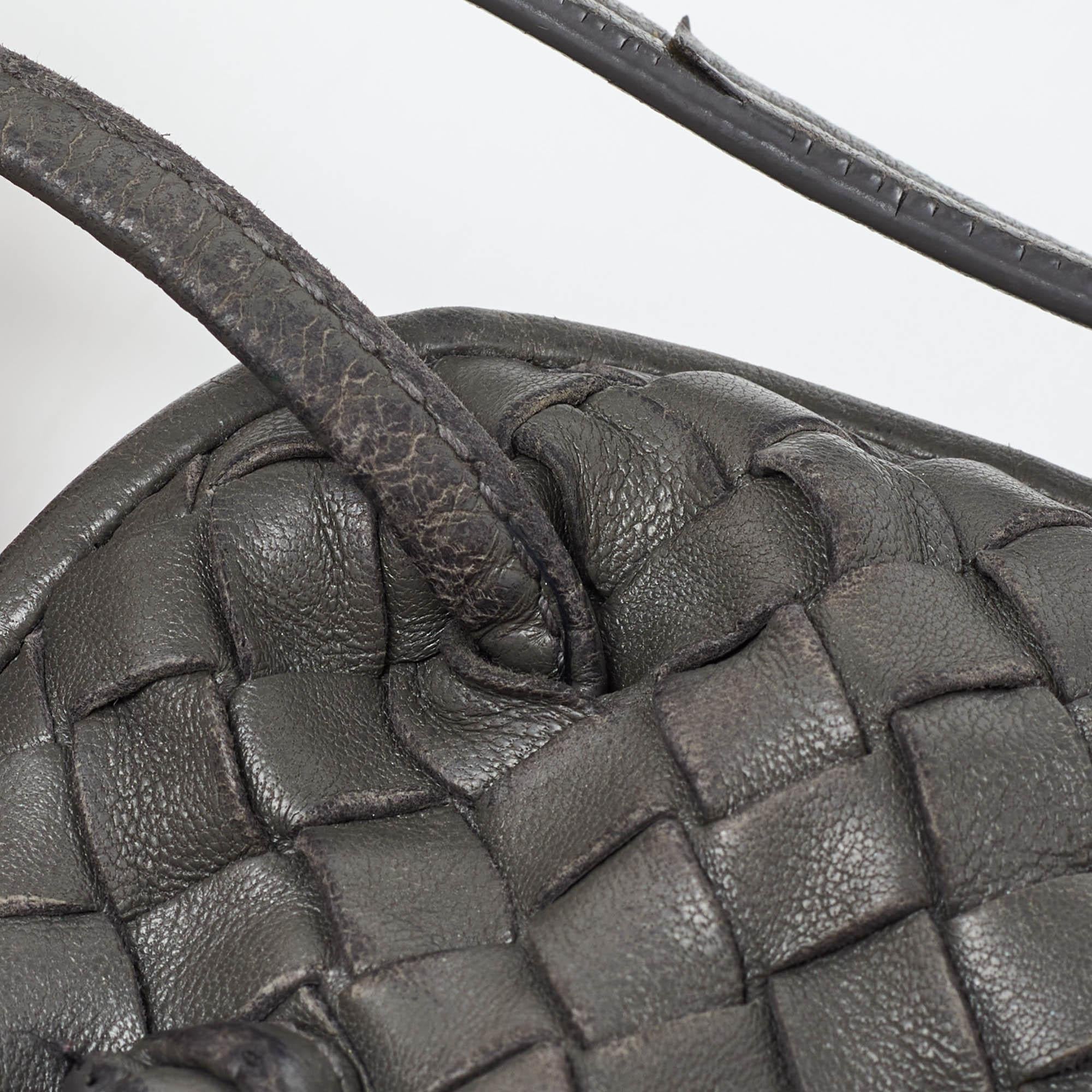 Bottega Veneta Grey Intrecciato Leather Nodini Double Zip Crossbody Bag 1