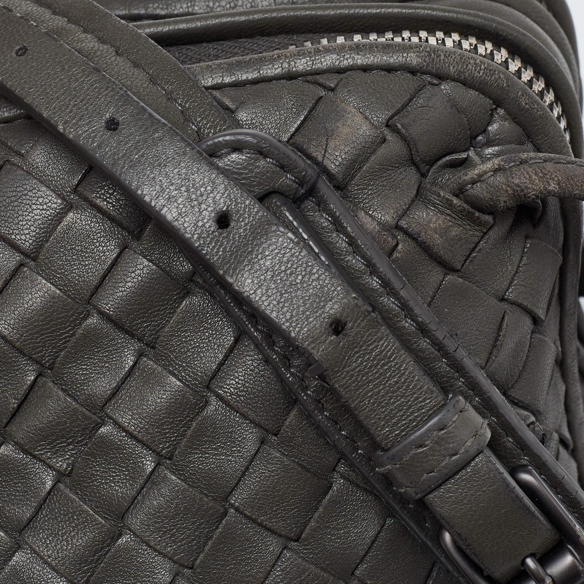 Bottega Veneta Grey Intrecciato Leather Nodini Double Zip Crossbody Bag 3