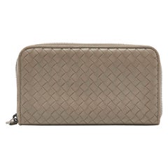 Bottega Veneta Grey Intrecciato Leather Zip Around Wallet
