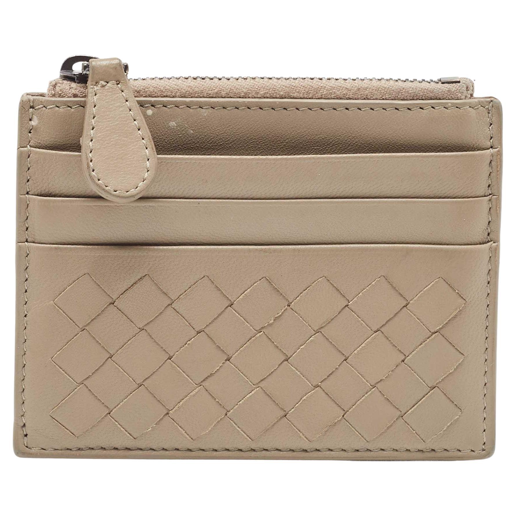 Bottega Veneta Grey Intrecciato Leather Zip Card Holder