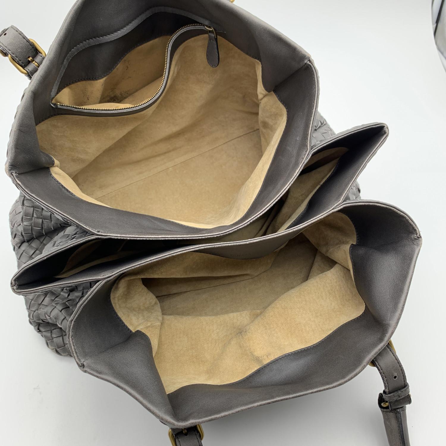 Bottega Veneta Grey Intrecciato Woven Leather Roma Tote Bag 3