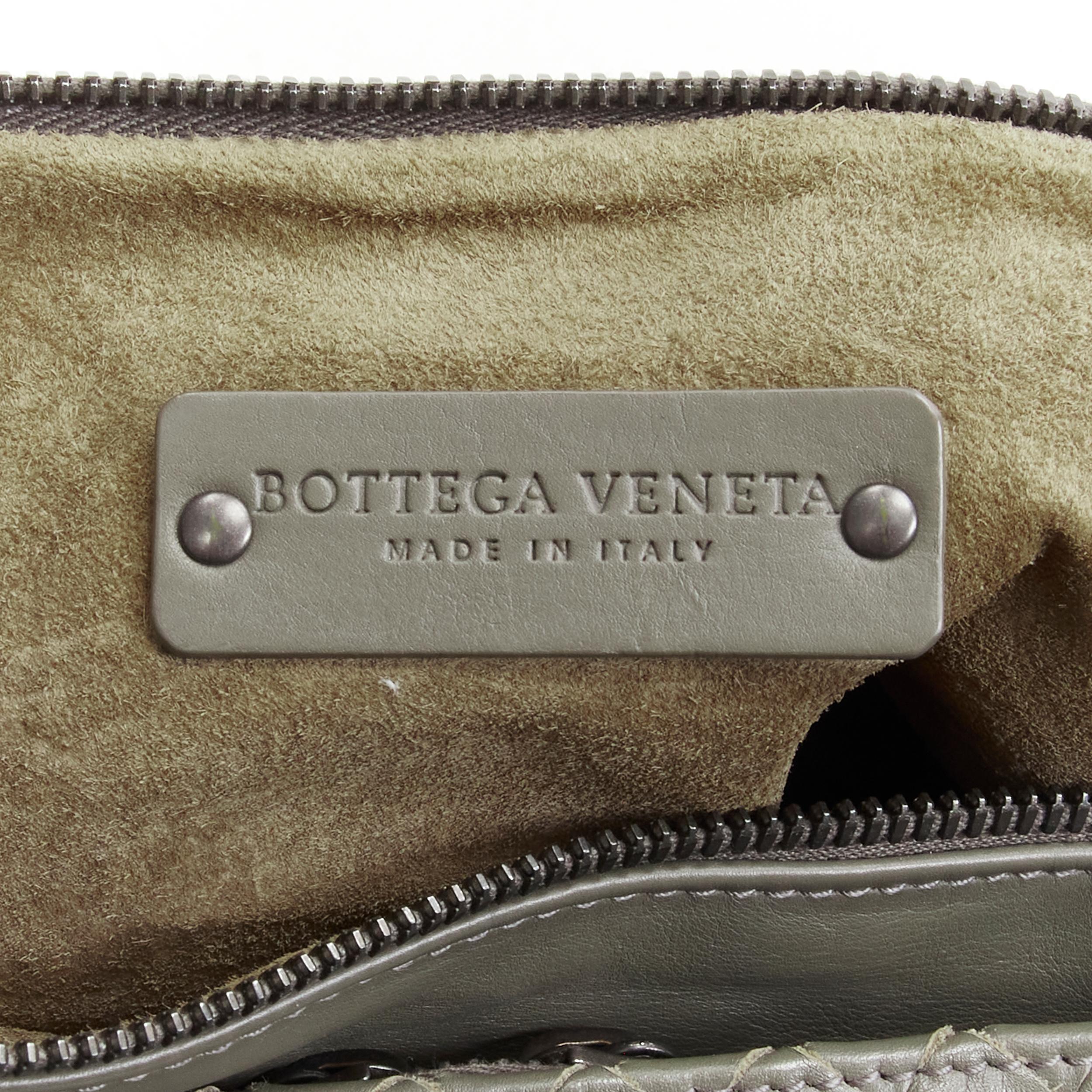 BOTTEGA VENETA grey Intrecciato woven leather zip trio compartment satchel bag 3