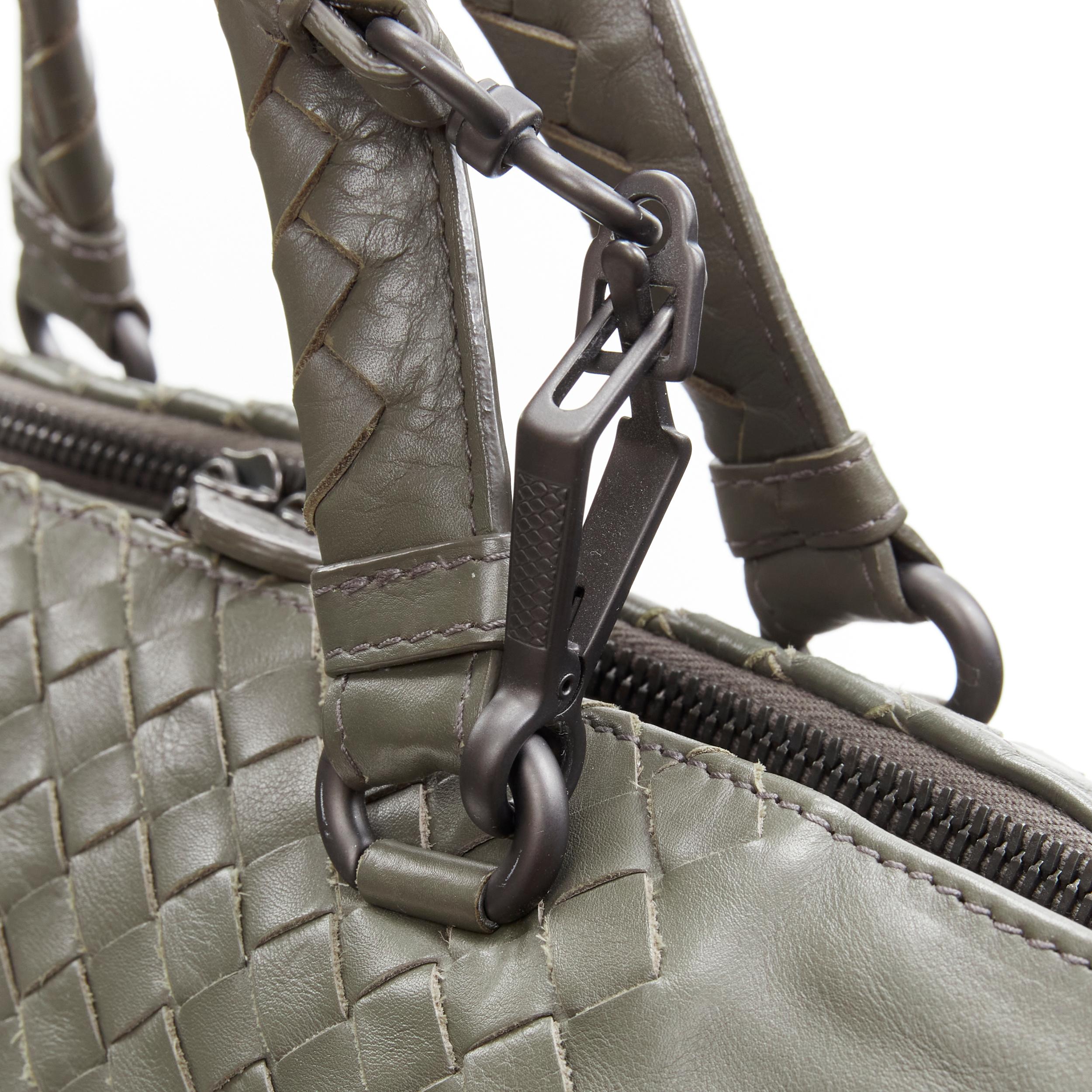 Women's BOTTEGA VENETA grey Intrecciato woven leather zip trio compartment satchel bag