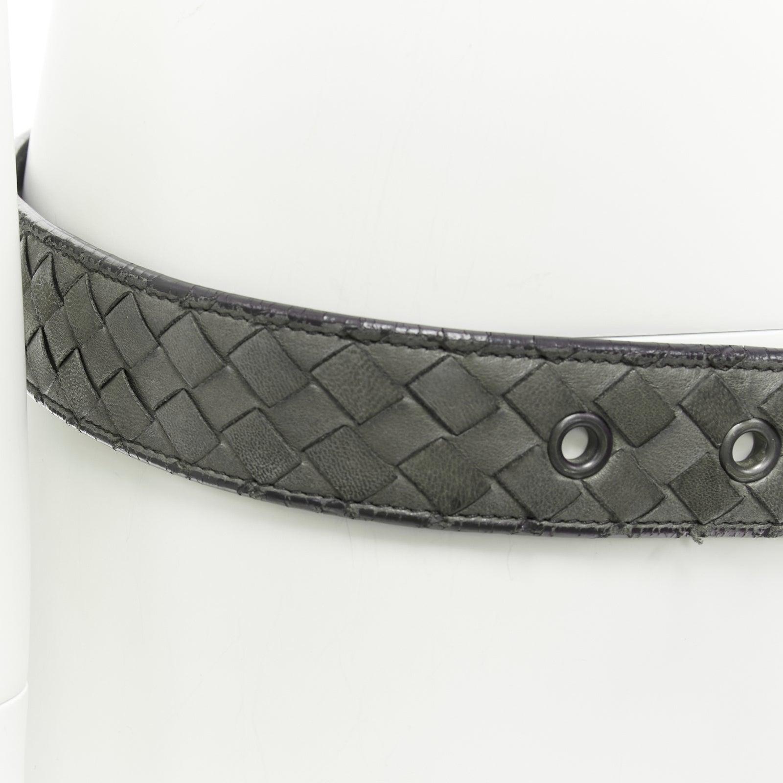 BOTTEGA VENETA grey intrecciato woven soft leather metal eyelet belt 85cm For Sale 3