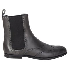 BOTTEGA VENETA grey leather BROGUE CHELSEA Ankle Boots Shoes 37