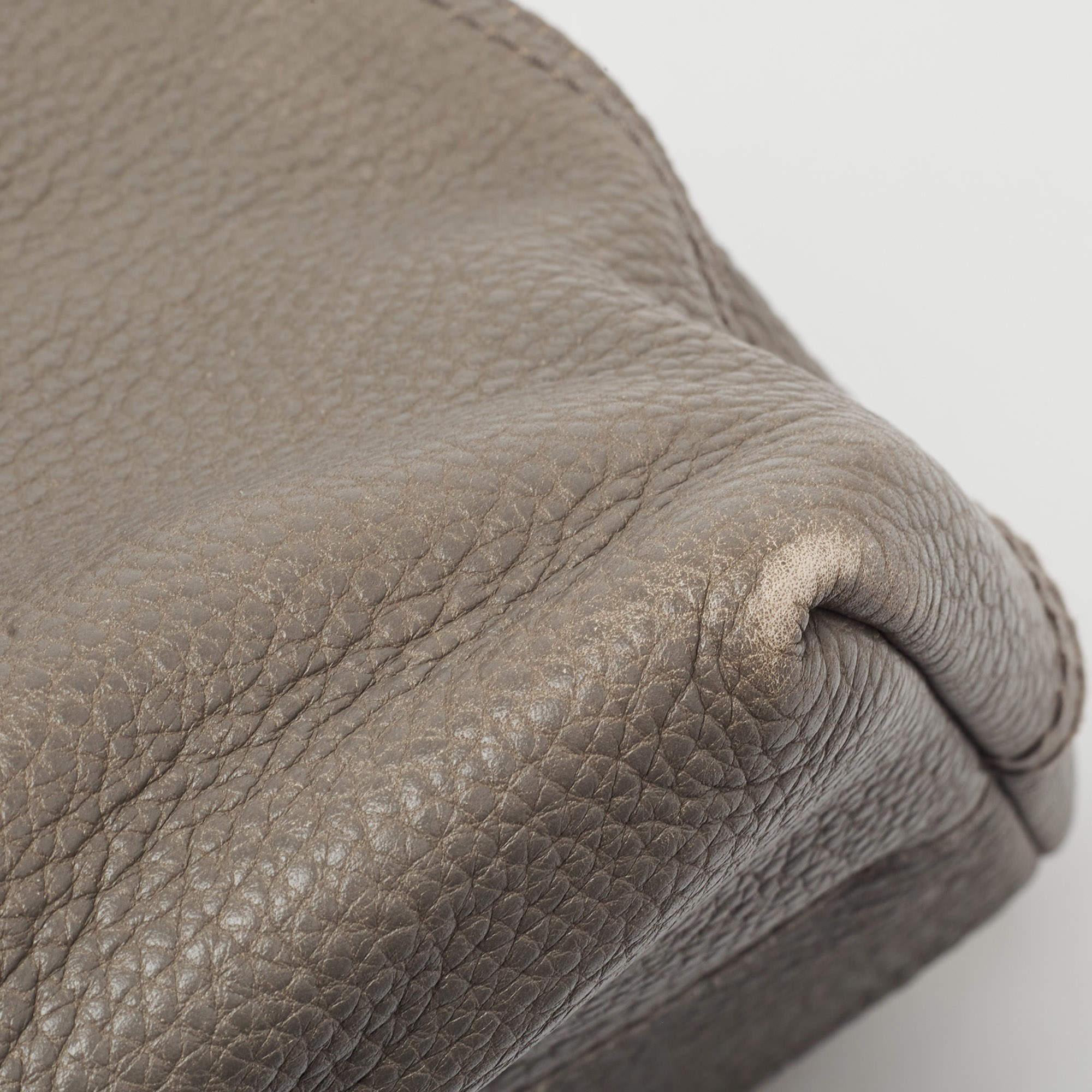 Bottega Veneta Grey Leather Intrecciato Handle Tote For Sale 7