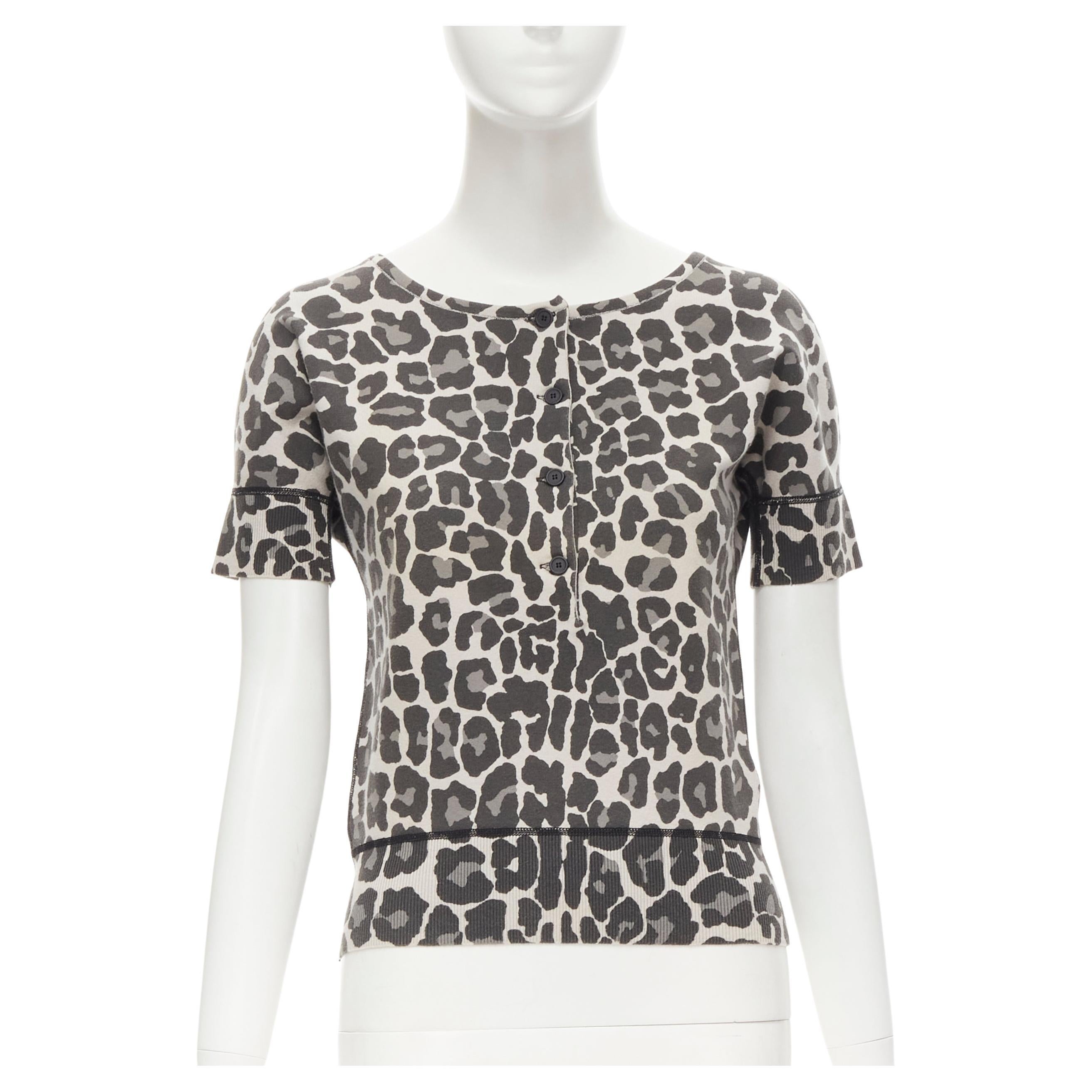 BOTTEGA VENETA grey leopard print cotton blend half button top IT38 XS For  Sale at 1stDibs