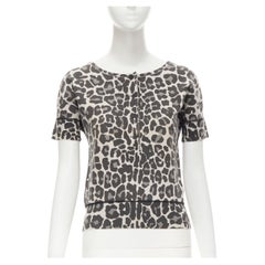 BOTTEGA VENETA grey leopard print cotton blend half button top IT38 XS