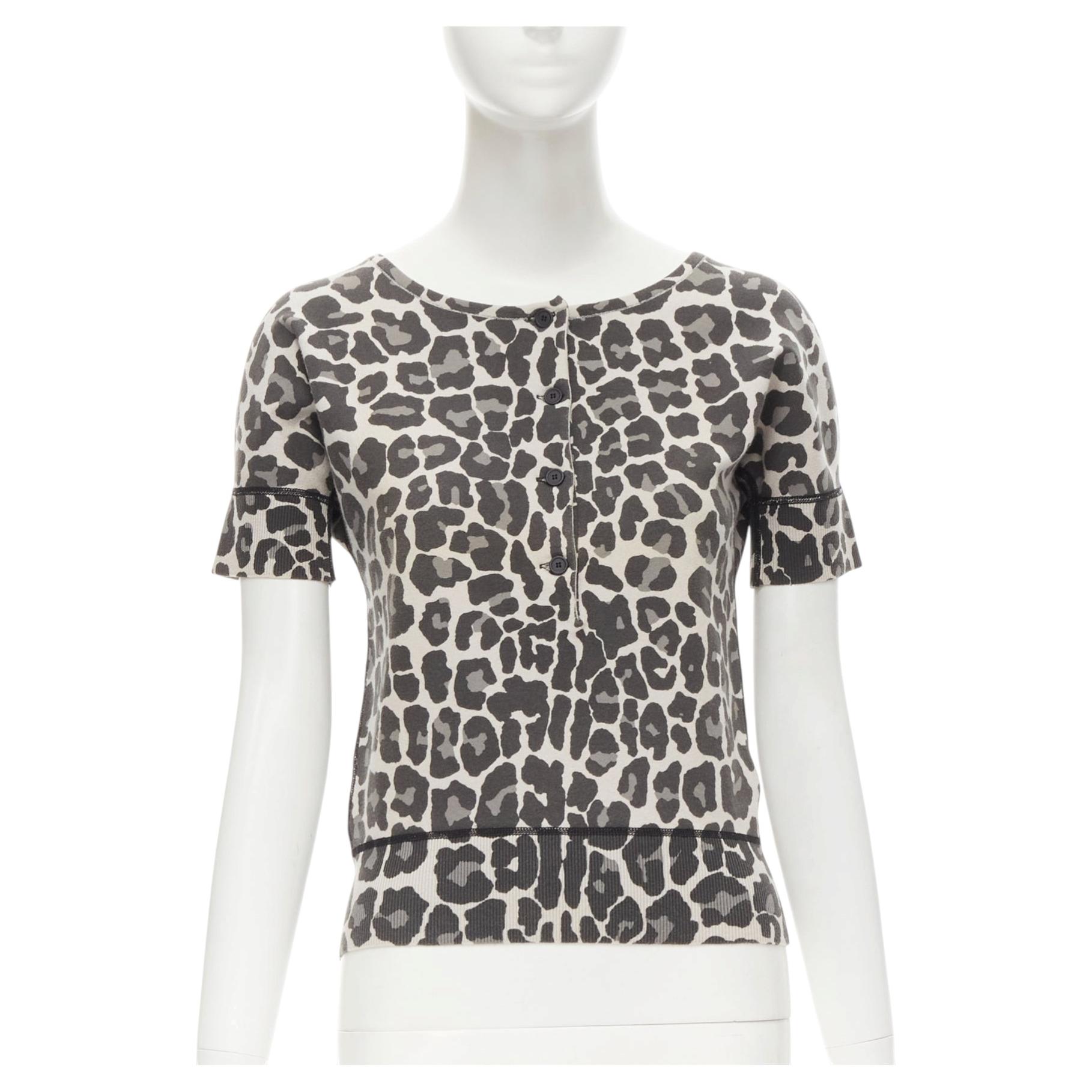 BOTTEGA VENETA grey leopard print cotton blend half button top IT38 XS For Sale
