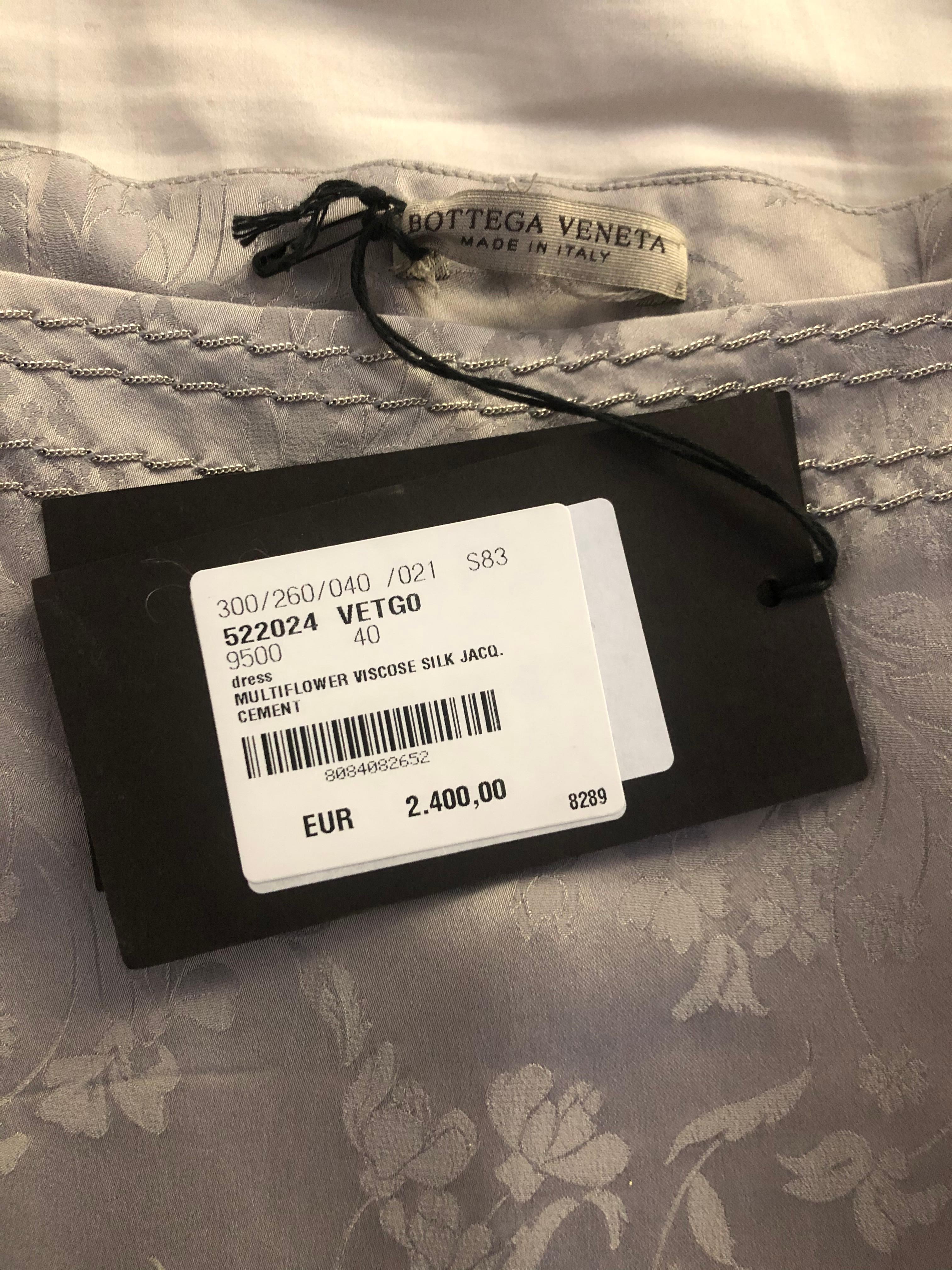 Bottega Veneta Grey Silk Multi Flower Sleeveless Dress w/ Belt Size 40 7