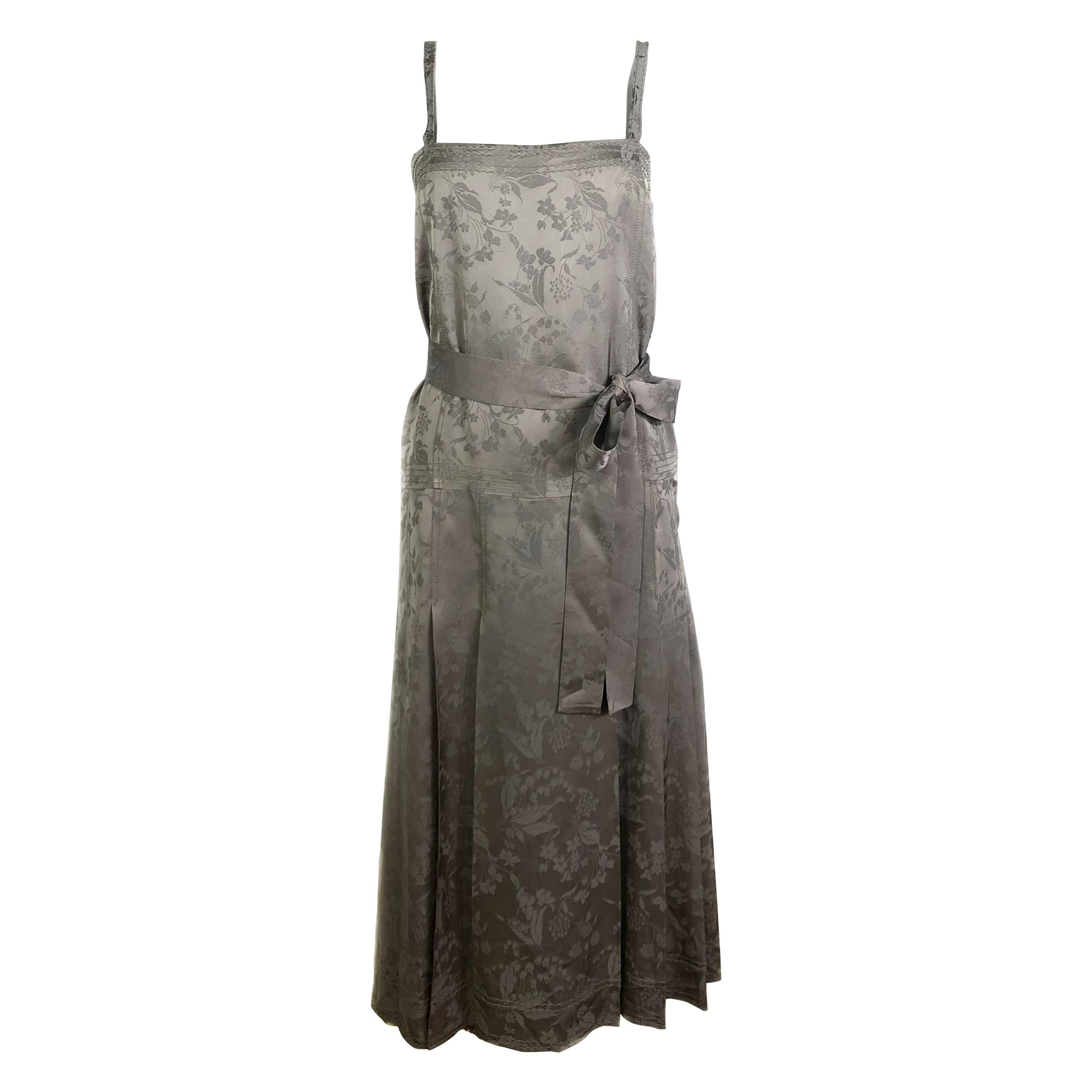 Bottega Veneta Grey Silk Multi Flower Sleeveless Dress w/ Belt Size 40 at  1stDibs