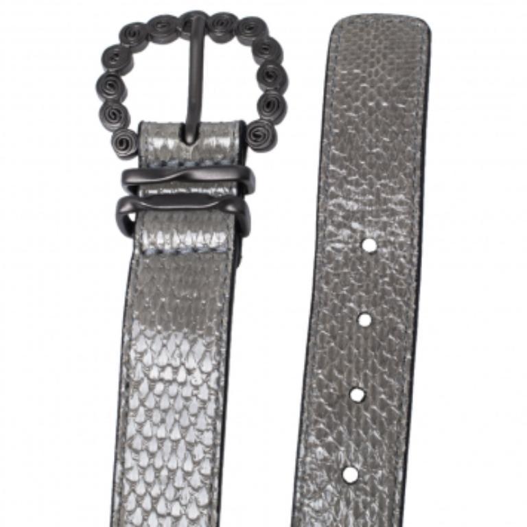Bottega Veneta Grey Snakeskin Double Wrap Bracelet S In Excellent Condition For Sale In Dubai, Al Qouz 2
