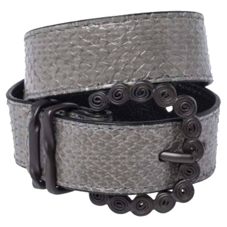 Bottega Veneta Grey Snakeskin Double Wrap Bracelet S