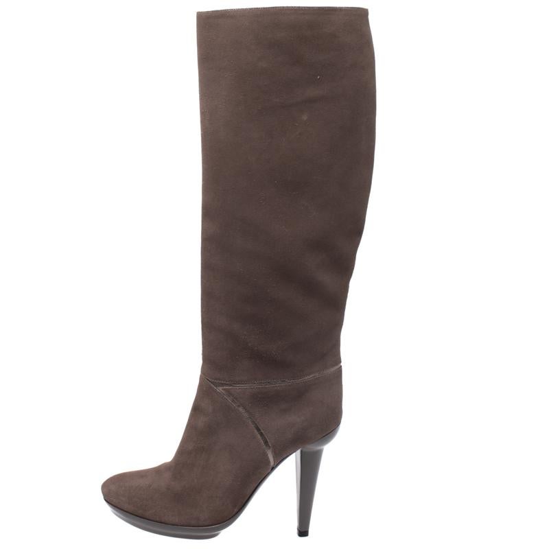 Women's Bottega Veneta Grey Suede Mid Calf Boots Size 38.5 For Sale