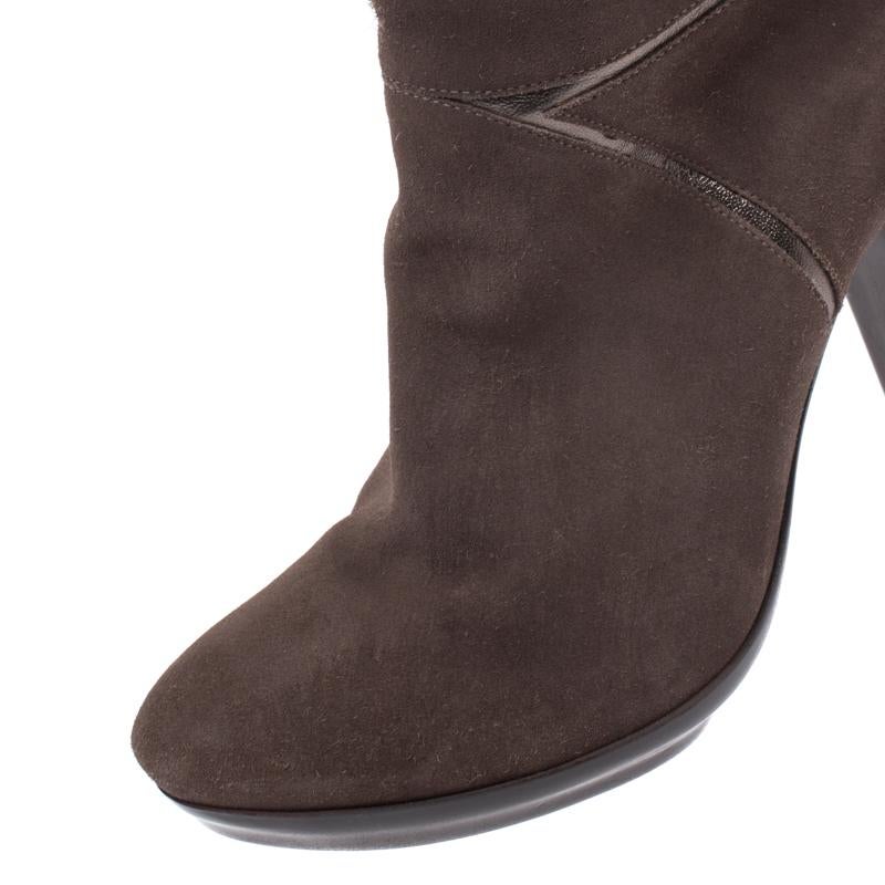 Women's Bottega Veneta Grey Suede Mid Calf Boots Size 38.5