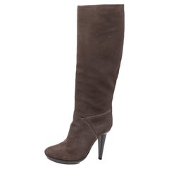 Used Bottega Veneta Grey Suede Mid Calf Boots Size 38.5