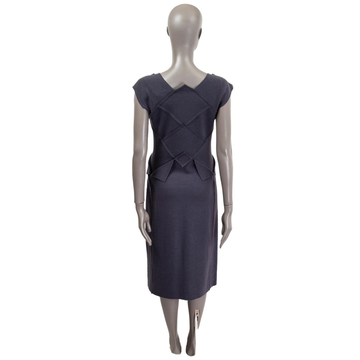 Black BOTTEGA VENETA grey wool SLEEVELESS PATCHWORK SHEATH Dress 44 L For Sale