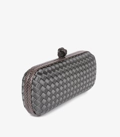 Bottega Veneta Grey Woven Silk & Python Leather Knot Clutch