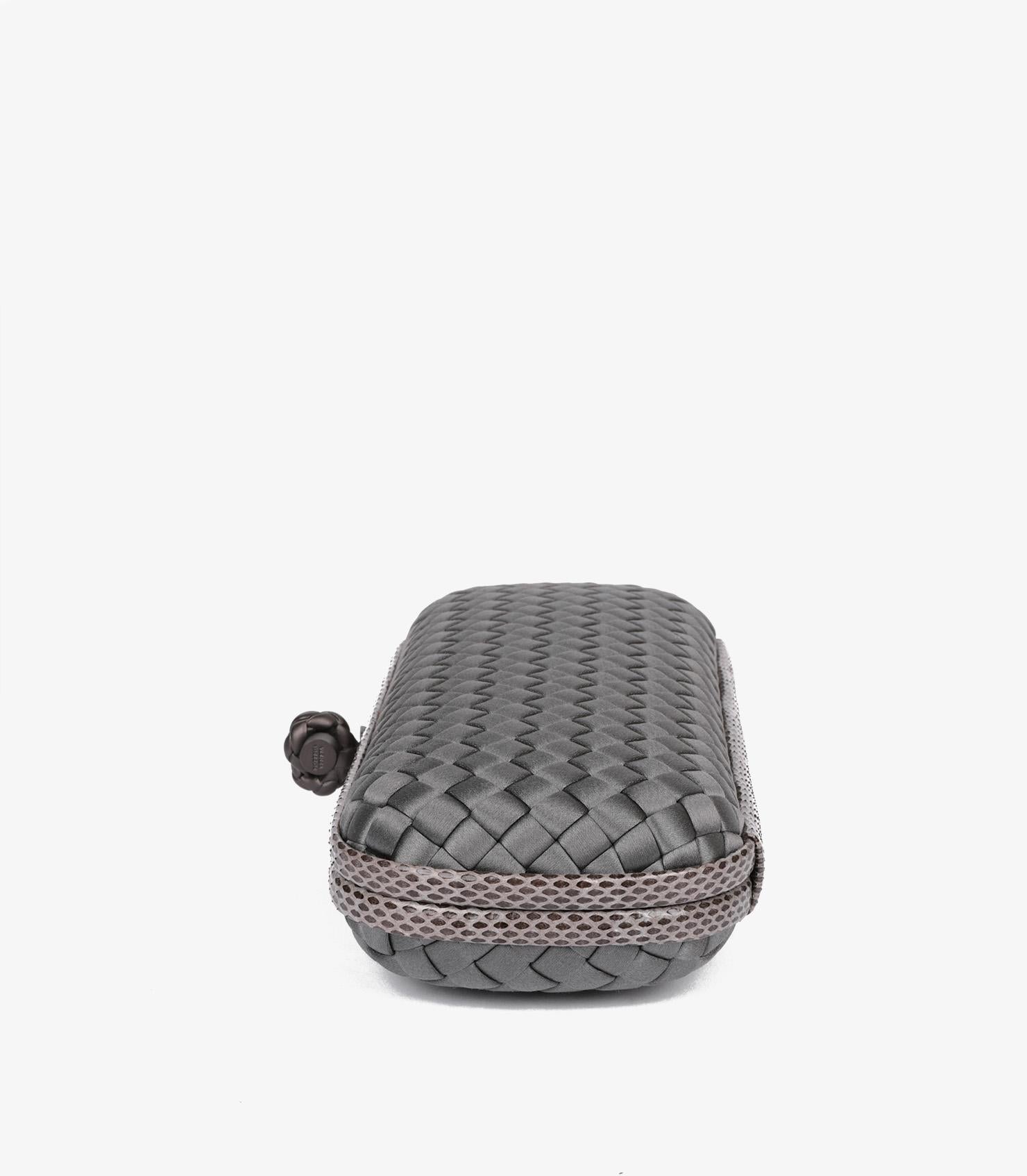 Women's Bottega Veneta Grey Woven Silk & Python Leather Knot Clutch