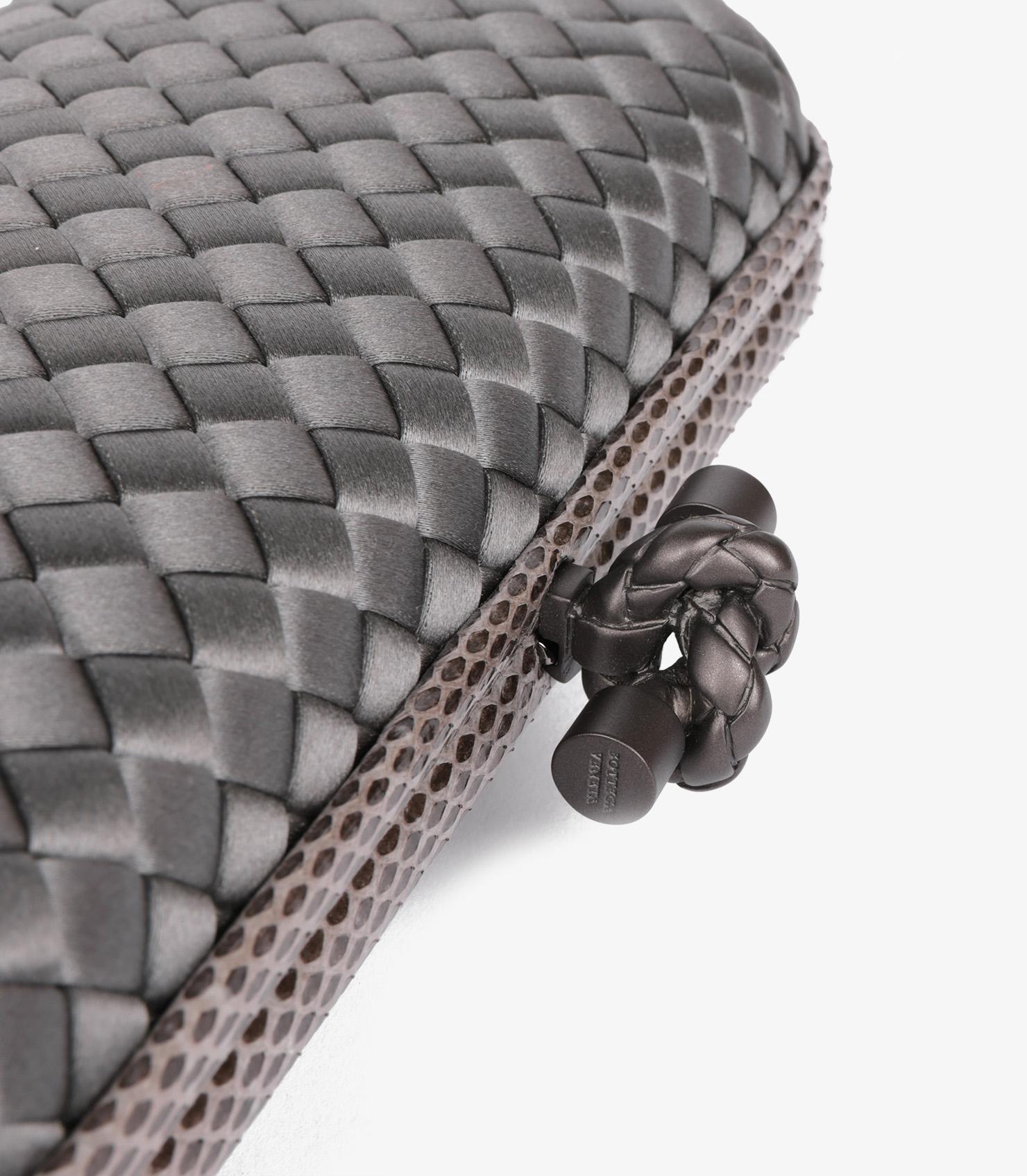 Bottega Veneta Grey Woven Silk & Python Leather Knot Clutch 2